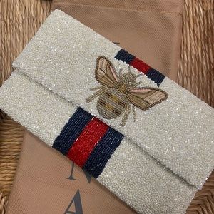 Moyna White and Navy Beaded Bag